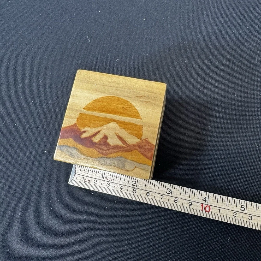 Small Vintage Wooden Box With Sun &‎ Mountain